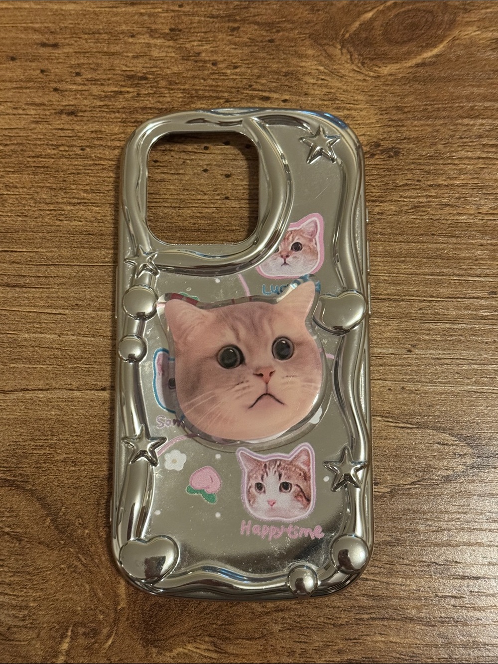 Silver Cat-Themed Protective Phone Case with Cat Accents